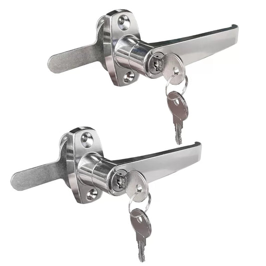 NHDSUO 2 Sets Handle Cam Lock,L-Type Locking Door Handle,Cabinet Chrome [1]