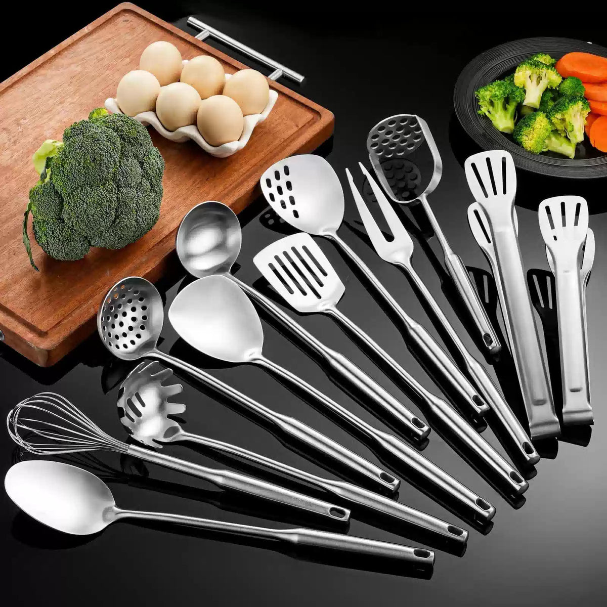 NIITAWH Stainless Steel Kitchen Utensils 12 Pcs, 11"-13.7"(12pcs), Brushed [1]