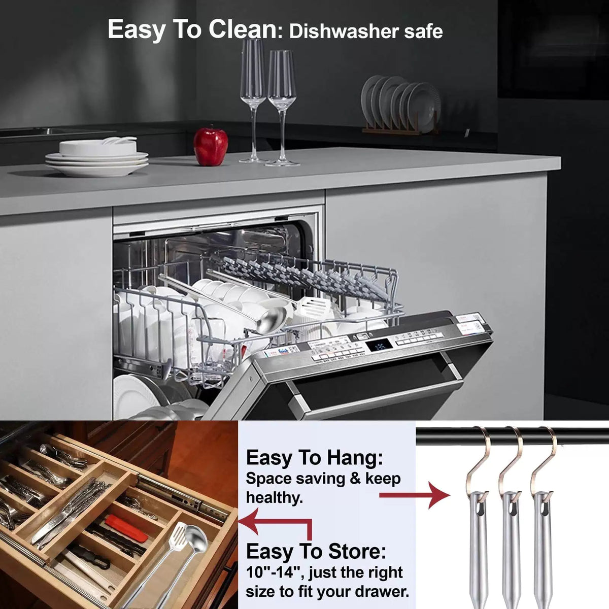 NIITAWH Stainless Steel Kitchen Utensils 12 Pcs, 11"-13.7"(12pcs), Brushed [6]