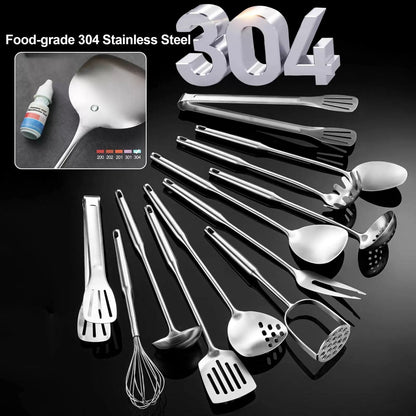 NIITAWH Stainless Steel Kitchen Utensils 12 Pcs, 11"-13.7"(12pcs), Brushed [8]