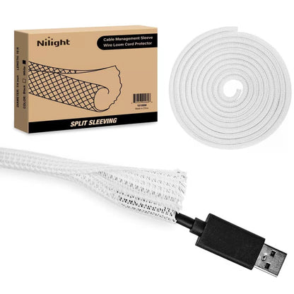 Nilight Cable Sleeve,10ft-1/4inch Cord Management Sleeves, 1/4"-10ft, White [1]