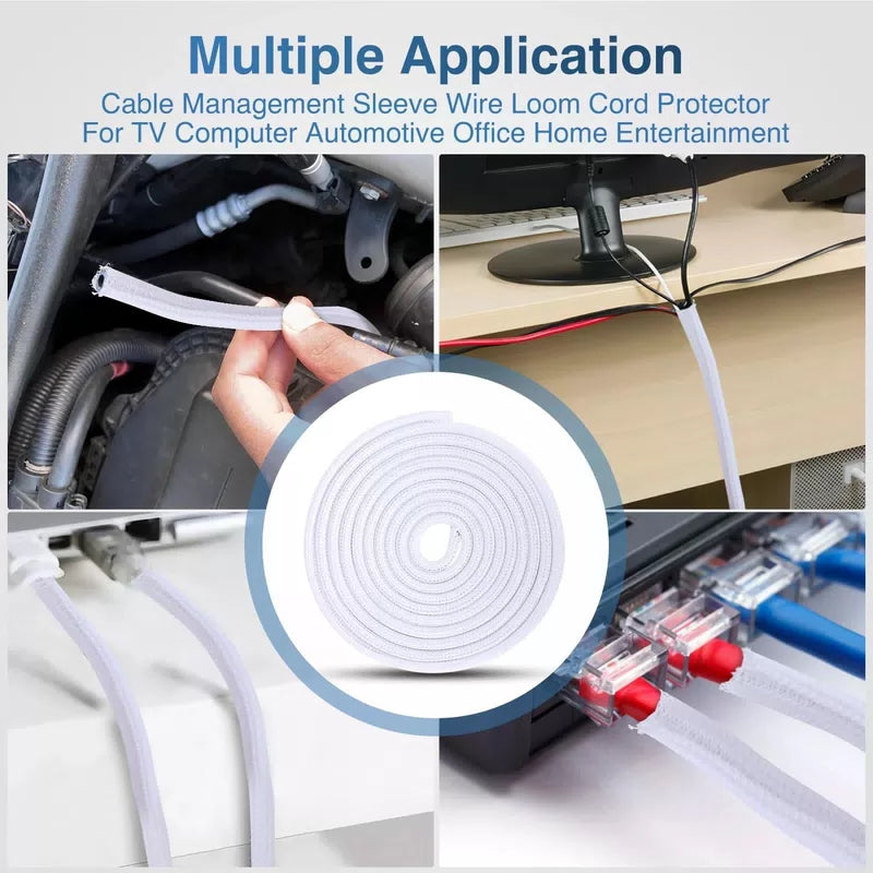 Nilight Cable Sleeve,10ft-1/4inch Cord Management Sleeves, 1/4"-10ft, White [4]