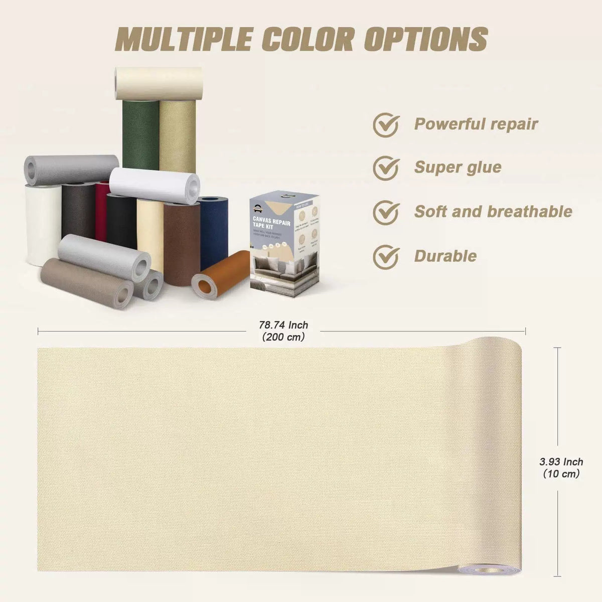 OAZ 4 x 79 inch Canvas Repair Patches Fabric Patch 4" x 79", Beige [3]
