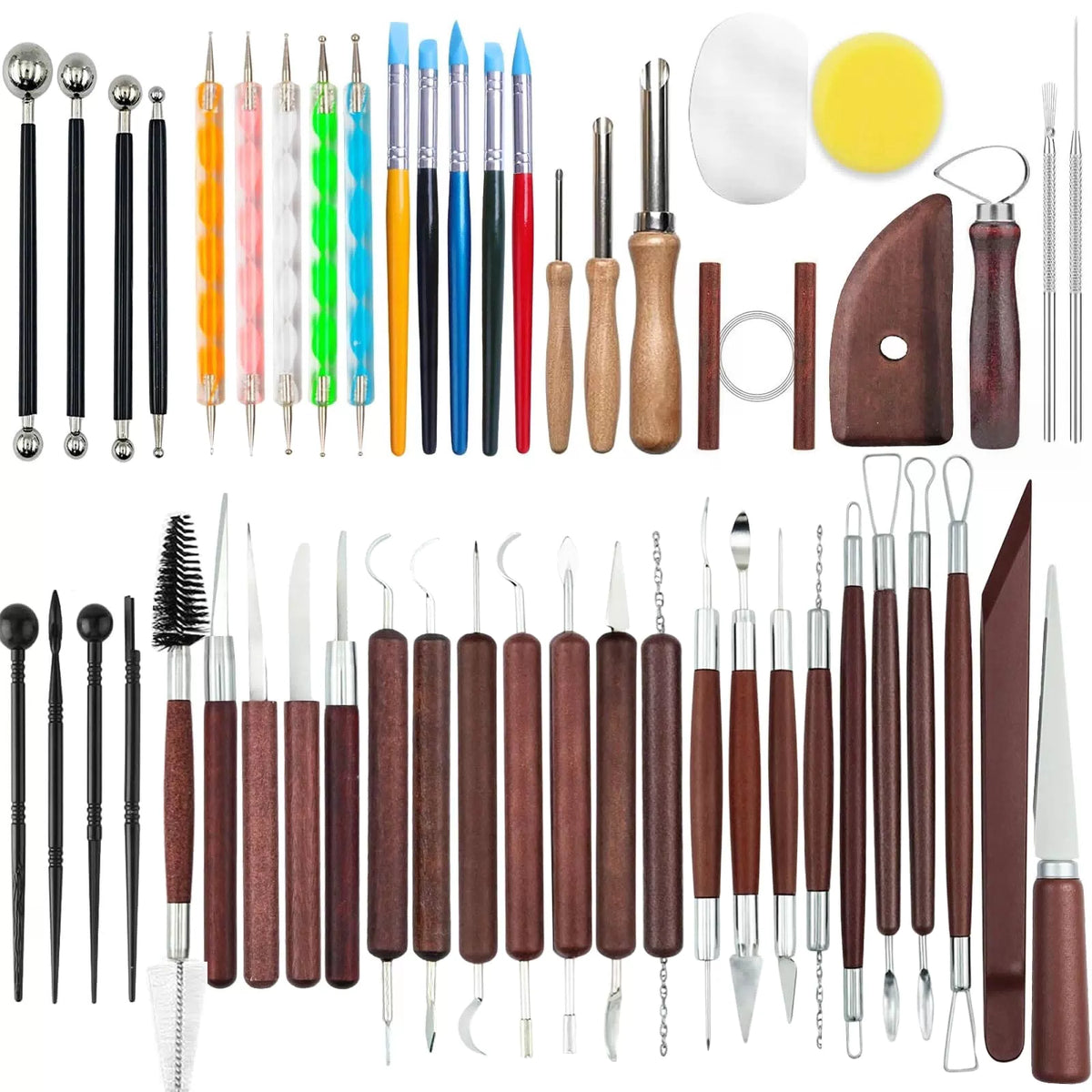 OMTRS 50Pcs Clay Sculpting Tools Kit, Pottery redwood or naturalwood [1]