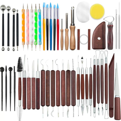 OMTRS 50Pcs Clay Sculpting Tools Kit, Pottery redwood or naturalwood [1]