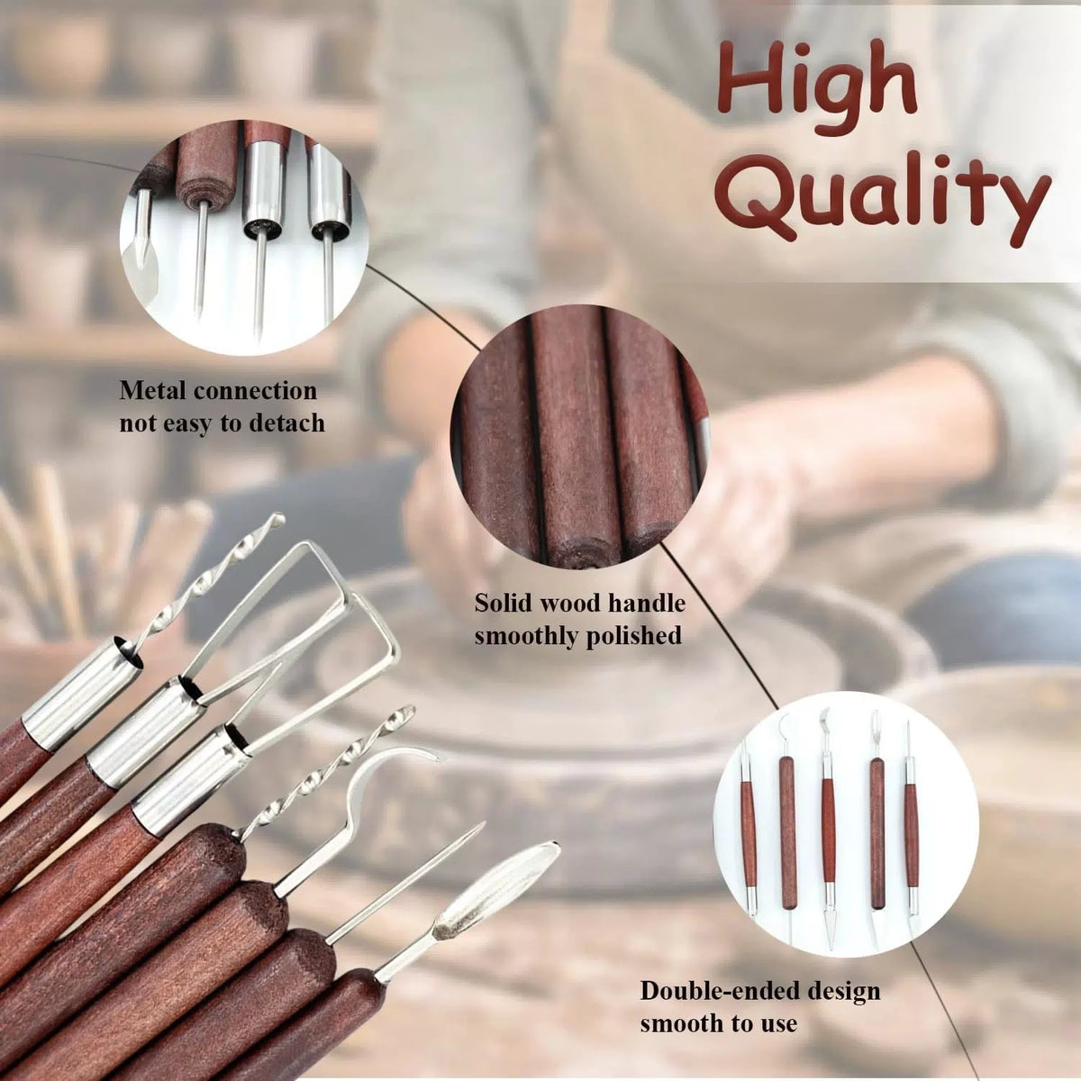 OMTRS 50Pcs Clay Sculpting Tools Kit, Pottery redwood or naturalwood [4]