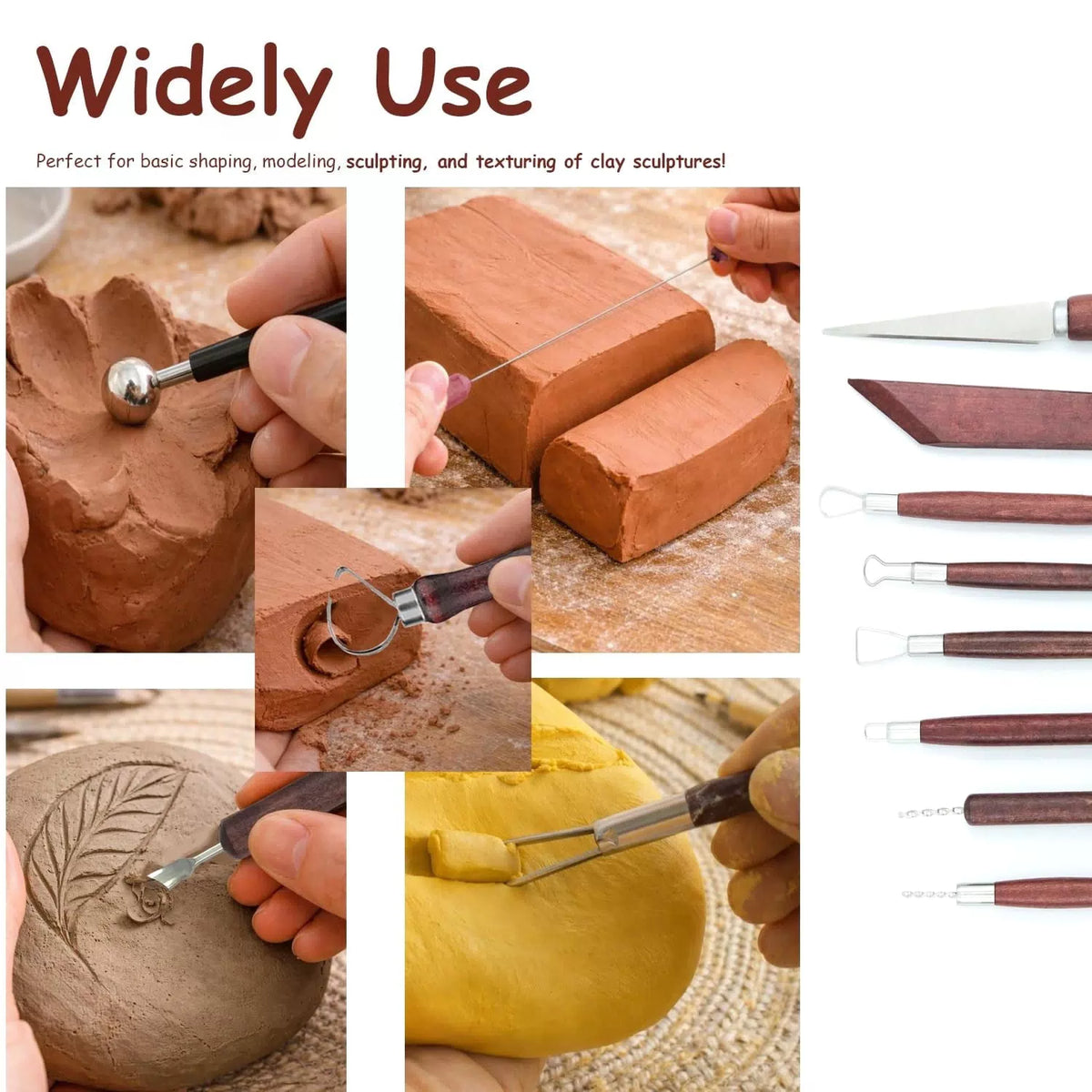 OMTRS 50Pcs Clay Sculpting Tools Kit, Pottery redwood or naturalwood [5]