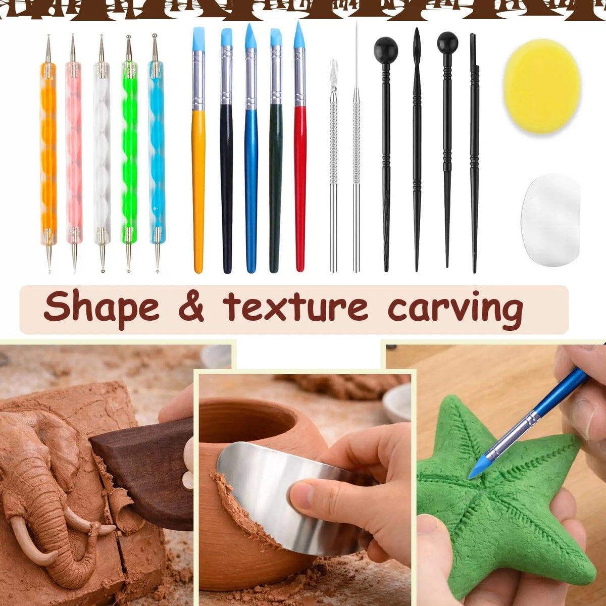 OMTRS 50Pcs Clay Sculpting Tools Kit, Pottery redwood or naturalwood [6]