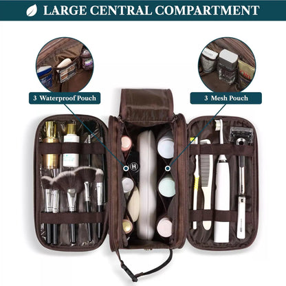 PAVILIA Toiletry Bag for Men, Hanging Travel Large (10.5x5.5x6), Dark Brown [6]
