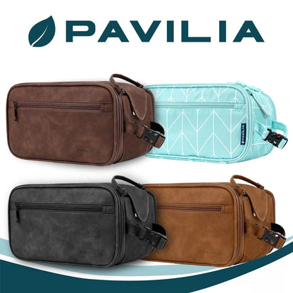 PAVILIA Toiletry Bag for Men, Hanging Travel Large (10.5x5.5x6), Dark Brown [8]