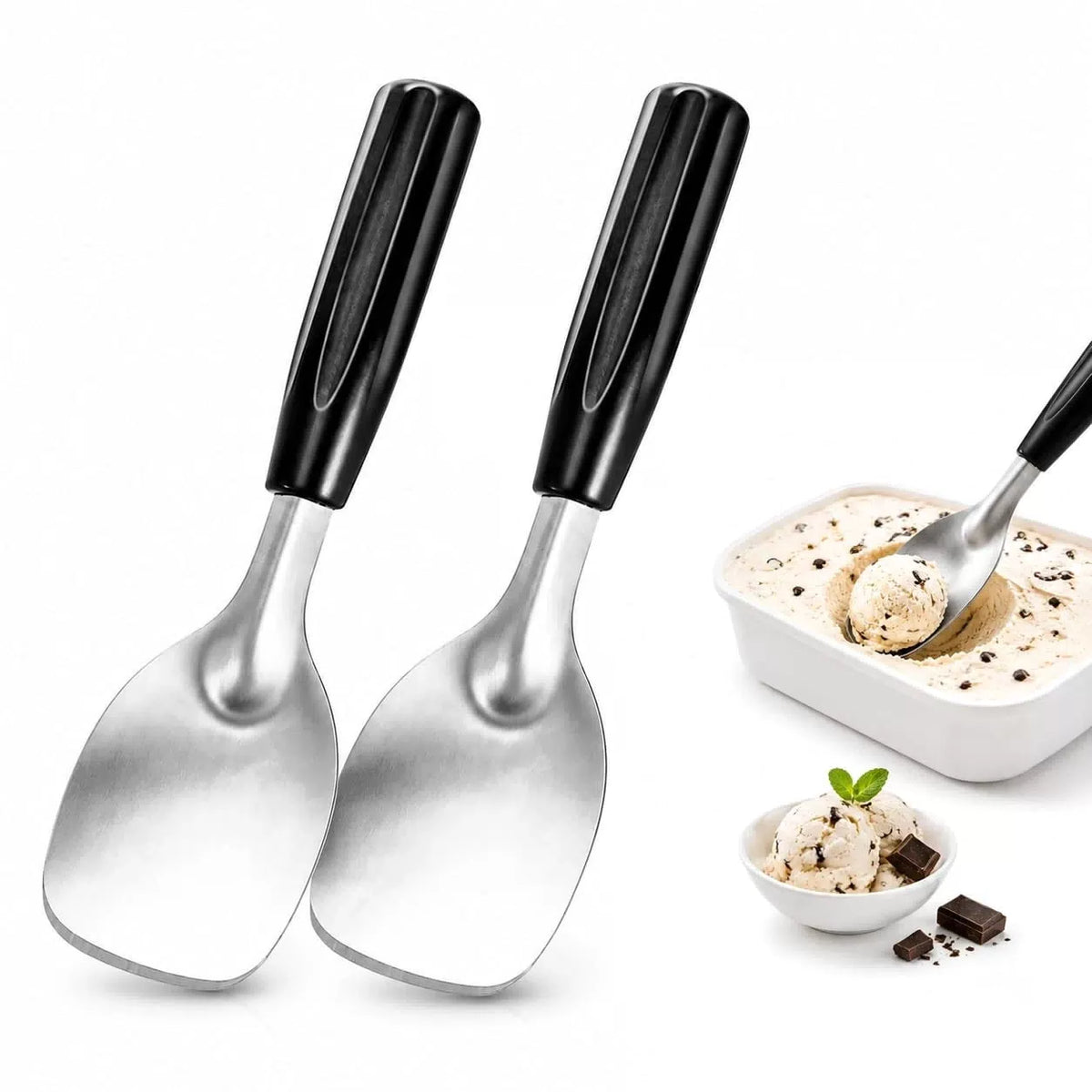 POWSHELF 2 Pack Ice Cream Spade - Stainless Steel Flat 9.4*7.1, Silver [1]