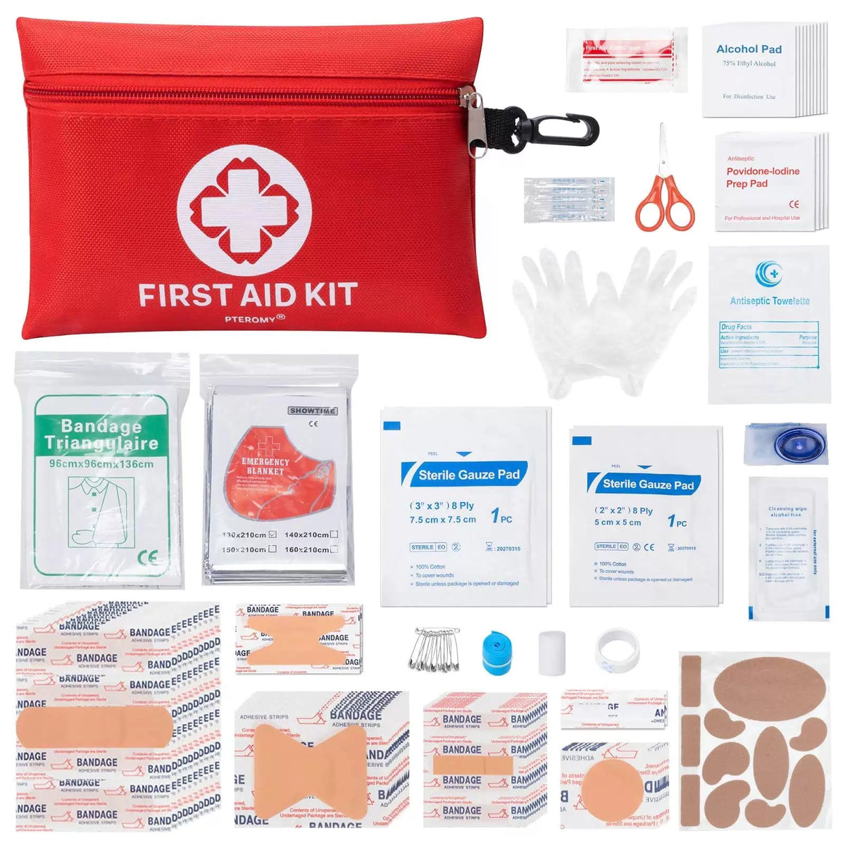 PTEROMY 150 Piece Mini First Aid Kit, Portable 150 Count (Pack of 1), Red [1]
