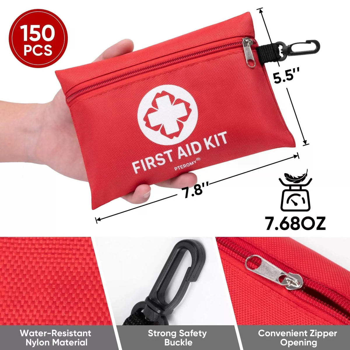 PTEROMY 150 Piece Mini First Aid Kit, Portable 150 Count (Pack of 1), Red [4]