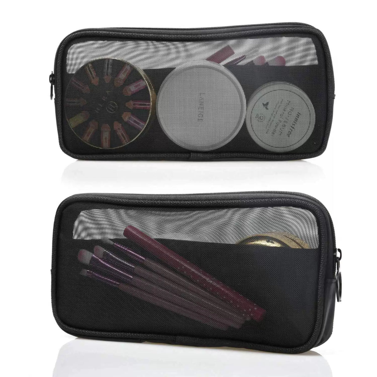 Patu Mesh Travel Toiletry Bag, Transparent Standing S & M (2 pcs), Black [4]