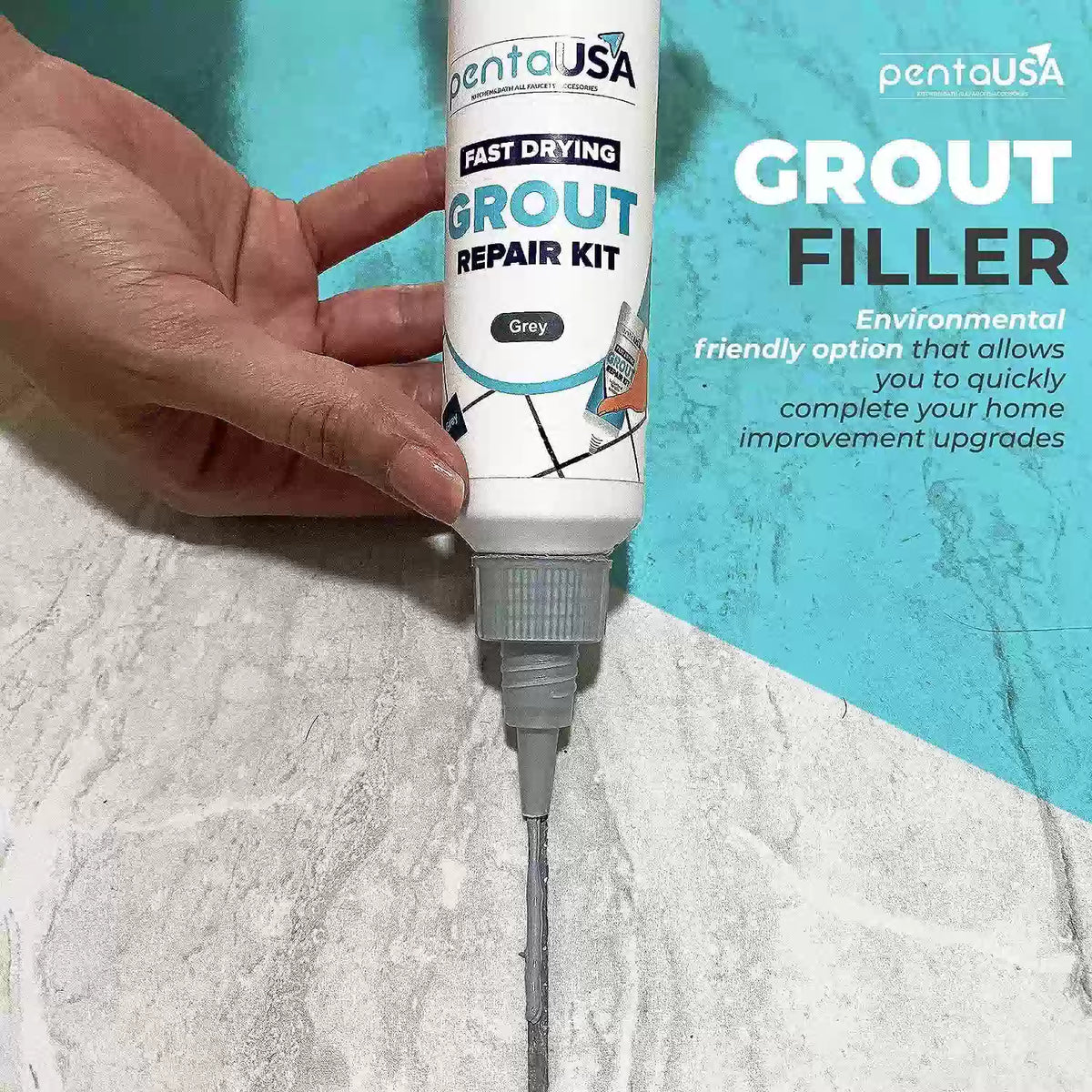 PentaUSA Tile Grout Repair Kit - Premixed Acrylic Sanded for Gray [5]