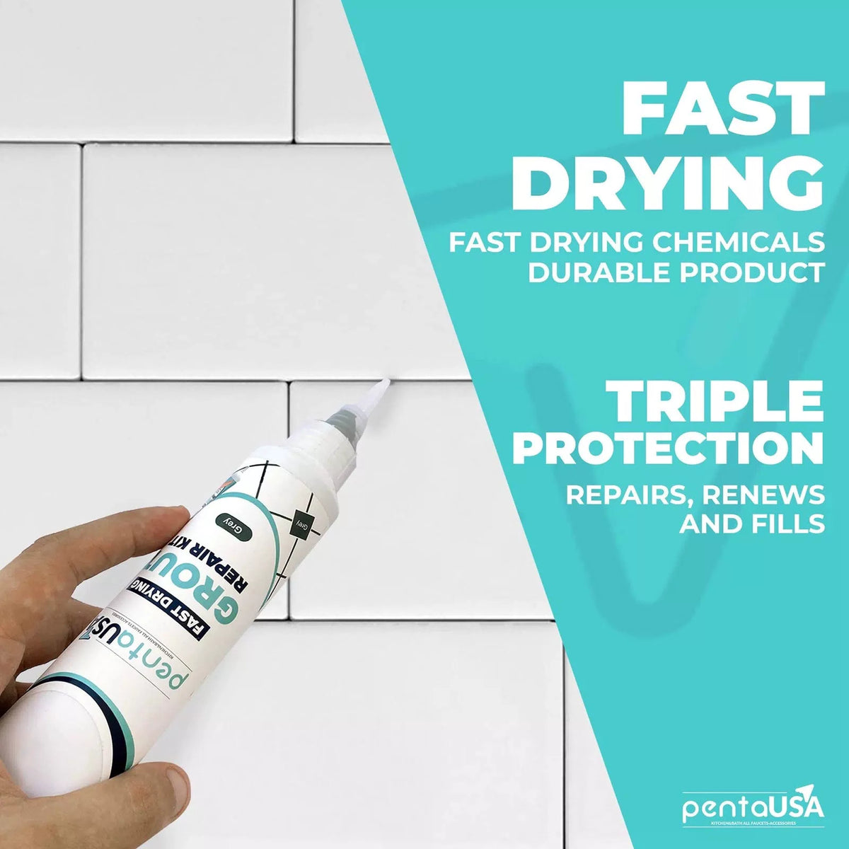 PentaUSA Tile Grout Repair Kit - Premixed Acrylic Sanded for Gray [7]