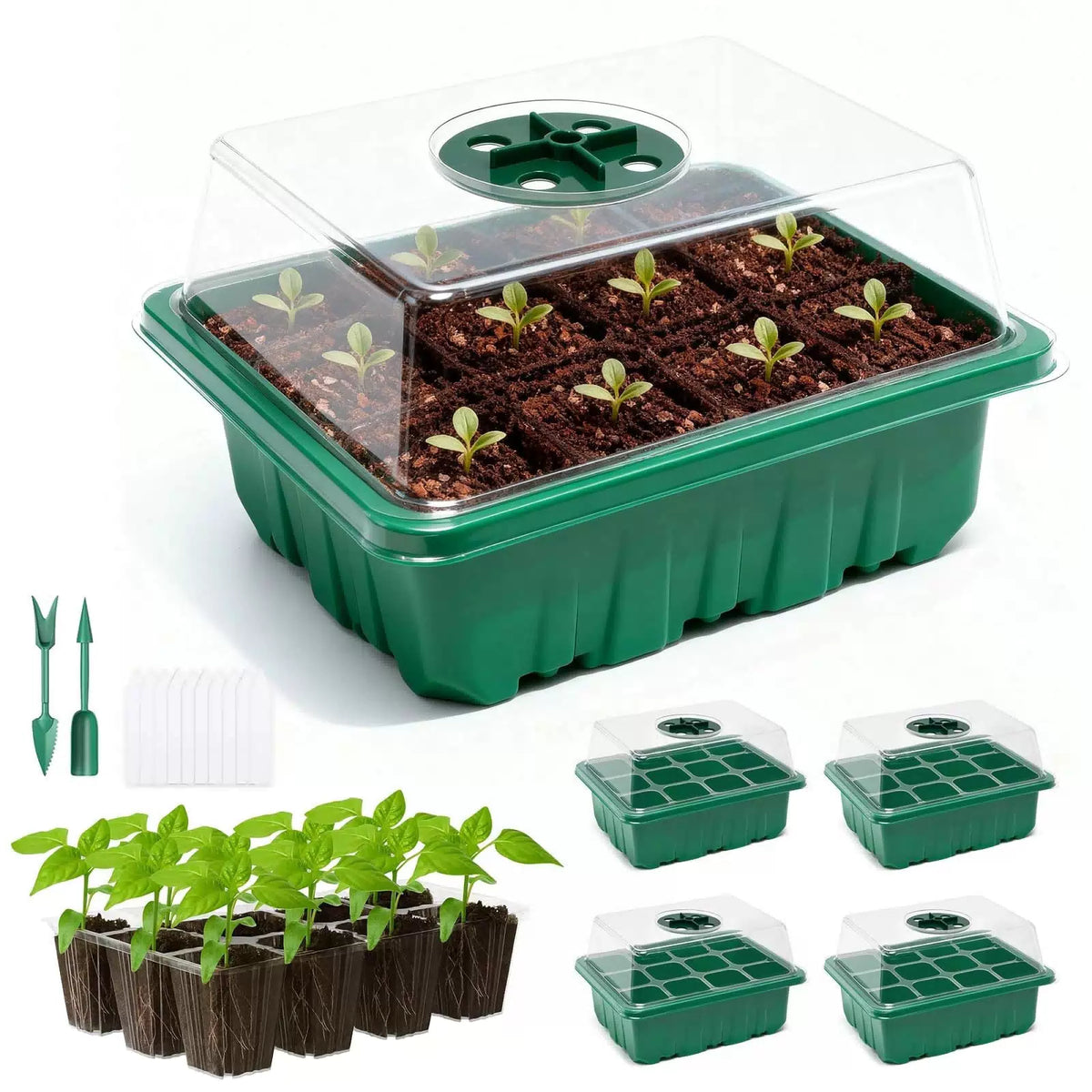 PlantaPulse 5 Packs Seed Starter Tray with 7.1 * 5.2 * 5.5 inch, Green [1]