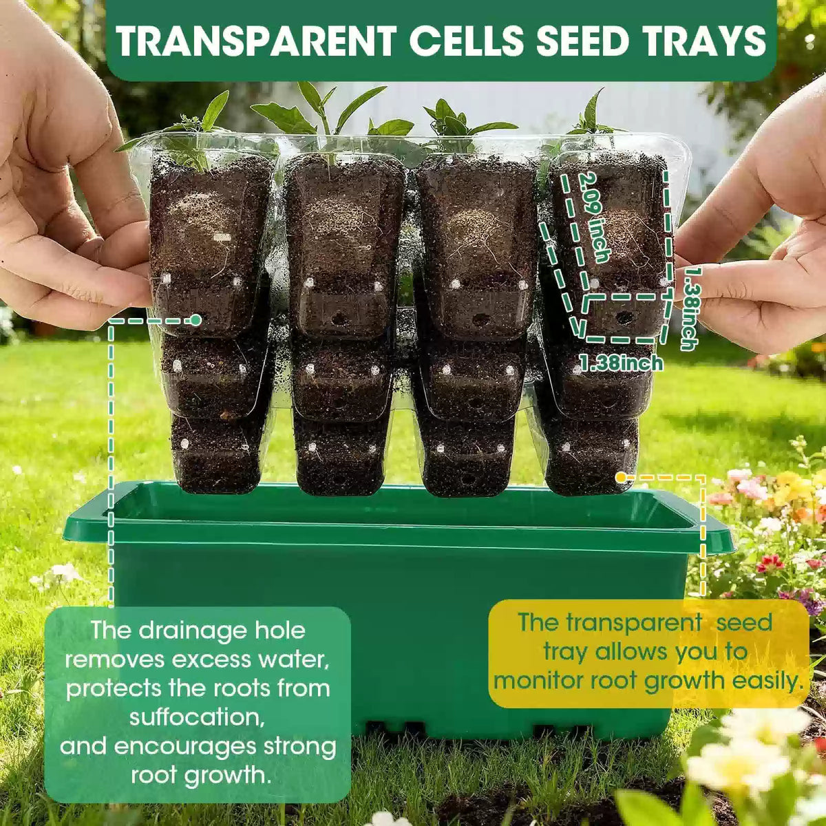 PlantaPulse 5 Packs Seed Starter Tray with 7.1 * 5.2 * 5.5 inch, Green [3]