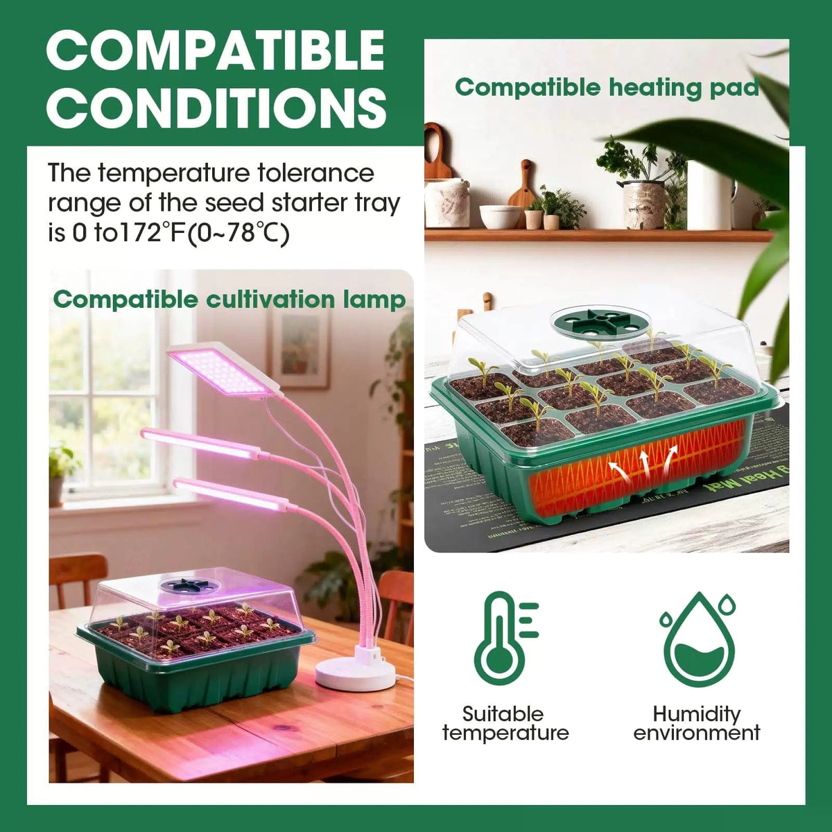 PlantaPulse 5 Packs Seed Starter Tray with 7.1 * 5.2 * 5.5 inch, Green [4]