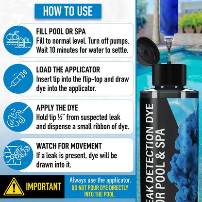 Pool Leak Detection Dye Kit - 75+ Tests - 2 Stainless Steel Vibrant Blue [5]