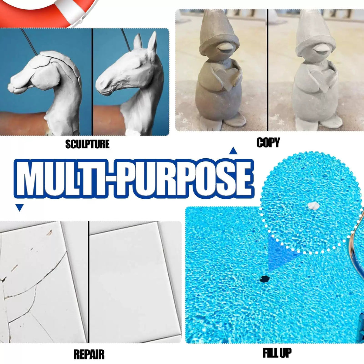 Pool Putty - 10oz 2 Part Epoxy Repair Kit Leak Sealer 10 oz, White [4]