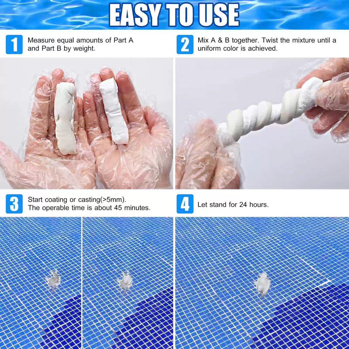 Pool Putty - 10oz 2 Part Epoxy Repair Kit Leak Sealer 10 oz, White [7]
