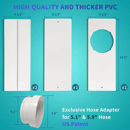 Portable AC Window Vent Kit - MAX 60" Length, Fits 5.1"/ 5.9" Dia, White [2]