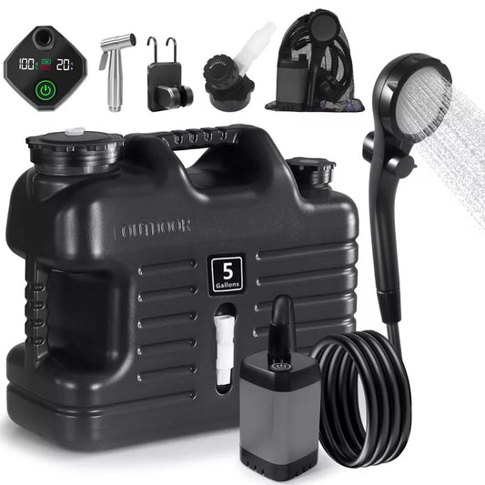 Portable Camping Shower with 5 Gallon Water Jug, 6000mAh 5 Gallon, Black [1]