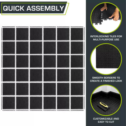 ProsourceFit Exercise Puzzle Mat ½-inch, EVA 36 Pack (144 SQ FT), Black [6]