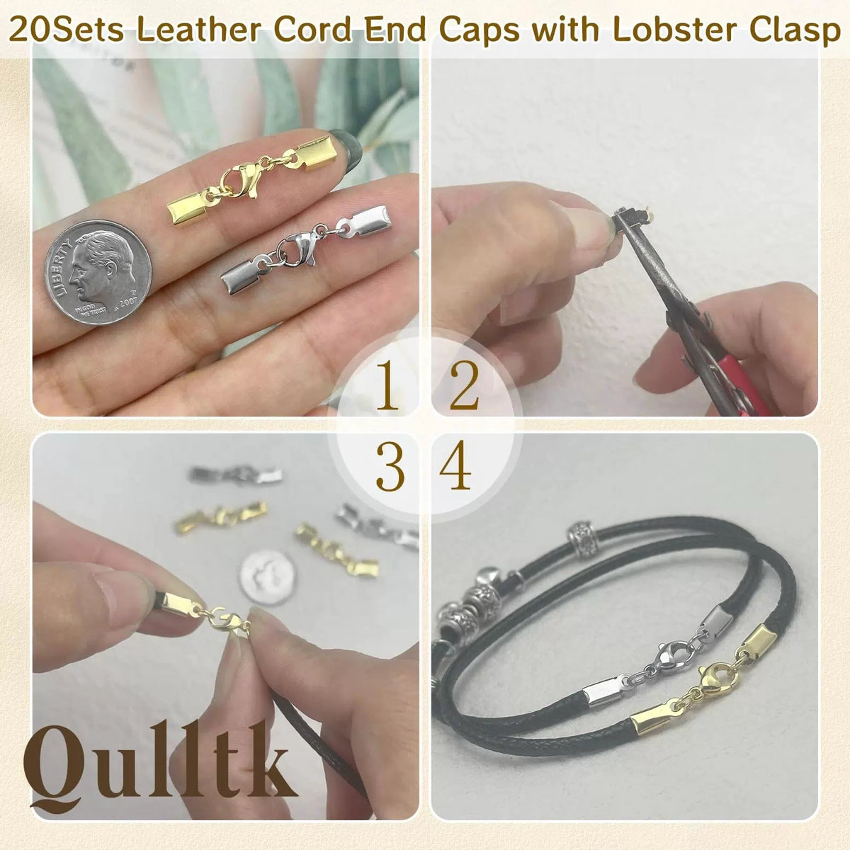 Qulltk 20Sets Cord End Caps with Lobster Clasp Connector,316 20Pcs Silver [3]