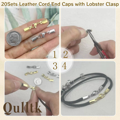 Qulltk 20Sets Cord End Caps with Lobster Clasp Connector,316 20Pcs Silver [3]