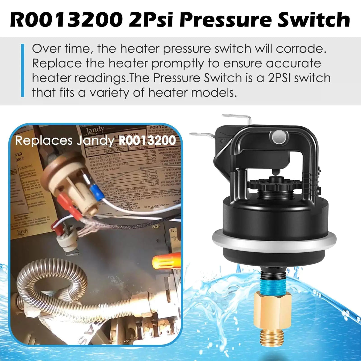 R0013200 2PSI Air Pressure Switch for Jandy/Zodiac/Teledyne Laars LXi black [2]