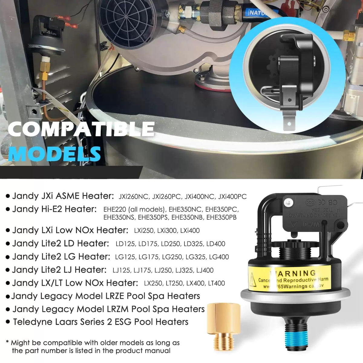 R0013200 2PSI Air Pressure Switch for Jandy/Zodiac/Teledyne Laars LXi black [3]
