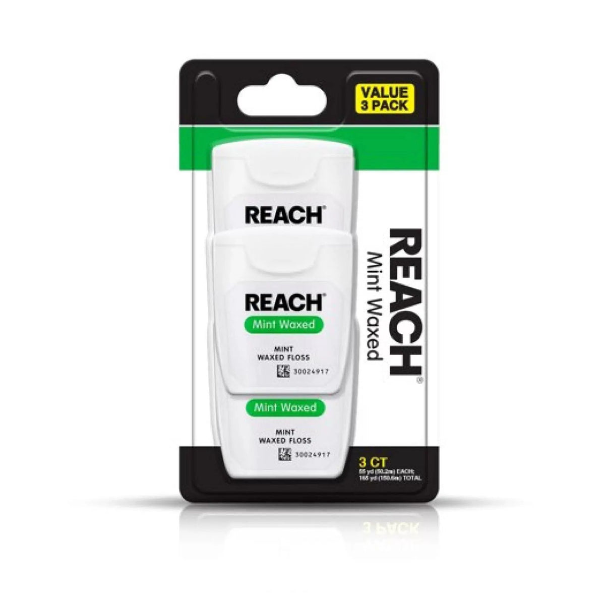 REACH Waxed Dental Floss, Mint, Plaque Remover 495 Foot (Pack of 3), Green [1]