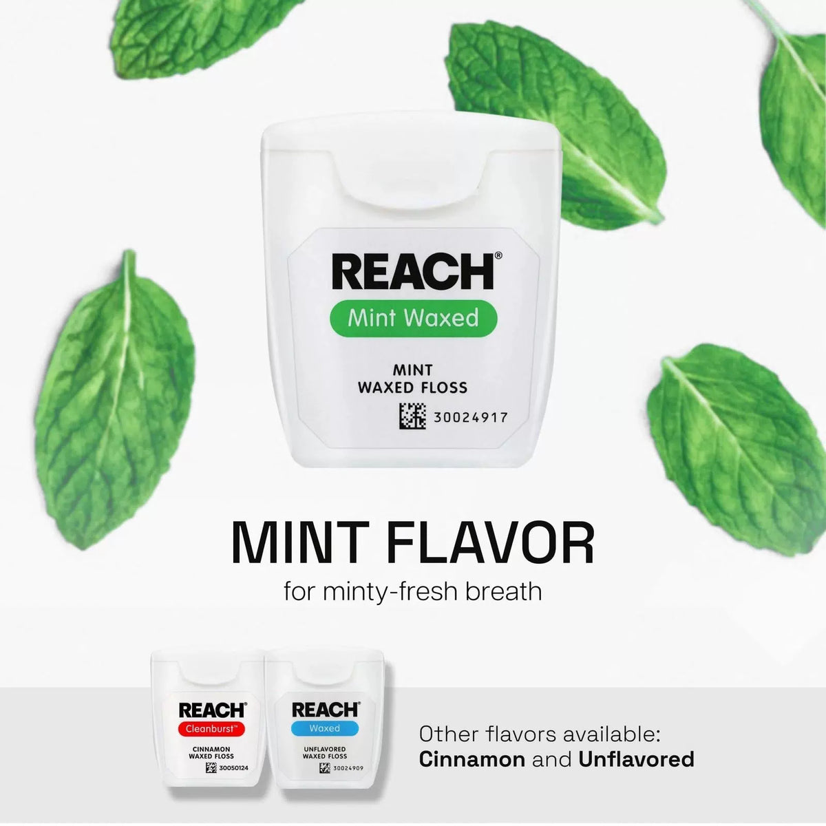 REACH Waxed Dental Floss, Mint, Plaque Remover 495 Foot (Pack of 3), Green [7]