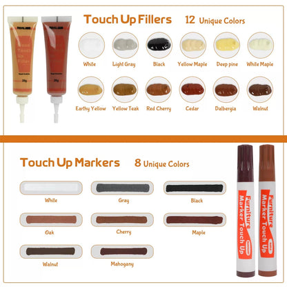 REALINN Wood Furniture Repair Kit- Set of 28 - Touch Up 28 Piece Set, Brown [7]
