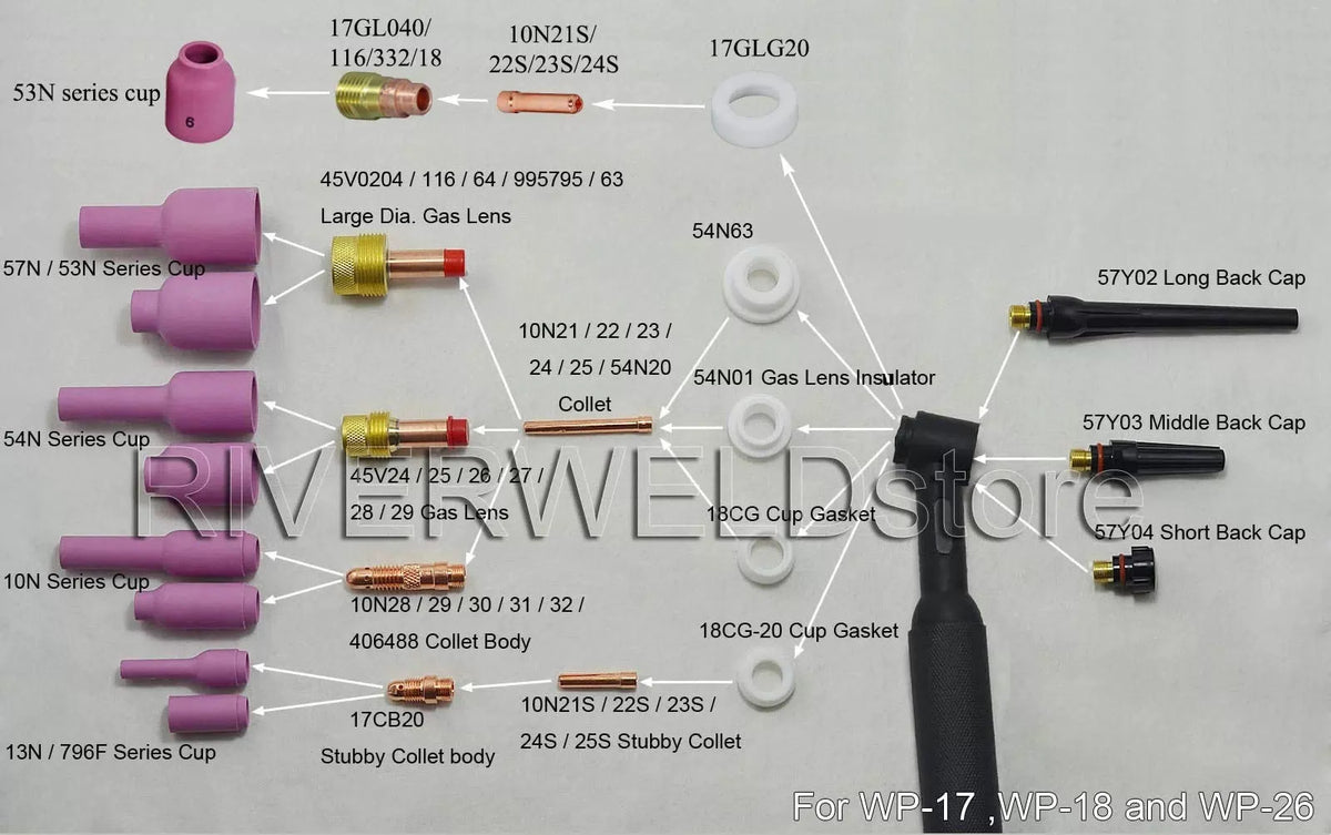 RIVERWELD TIG Gas Lens Collets Bodies Large Diameter 45V27 1/8" & 3.2mm... [3]