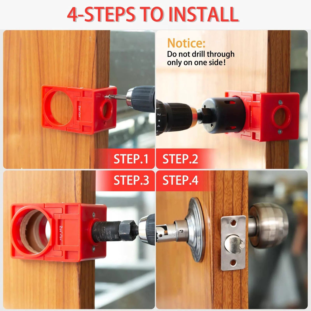 RKK Door Lock Installation Kit, Carbon Steel Hole 1 Set, Black/Red [3]