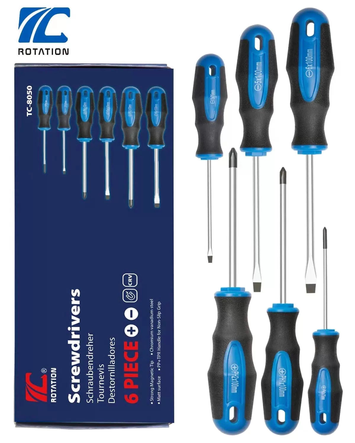 ROTATION 6PCS Magnetic Tip Screwdriver Set, 3 Phillips and 6pc_black Tip_matt [9]