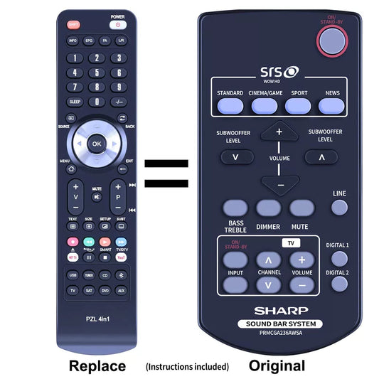 RRMCGA236AWSA Replace Remote Control For Sharp SoundBar System HTSB350 HT-SB350 [1]