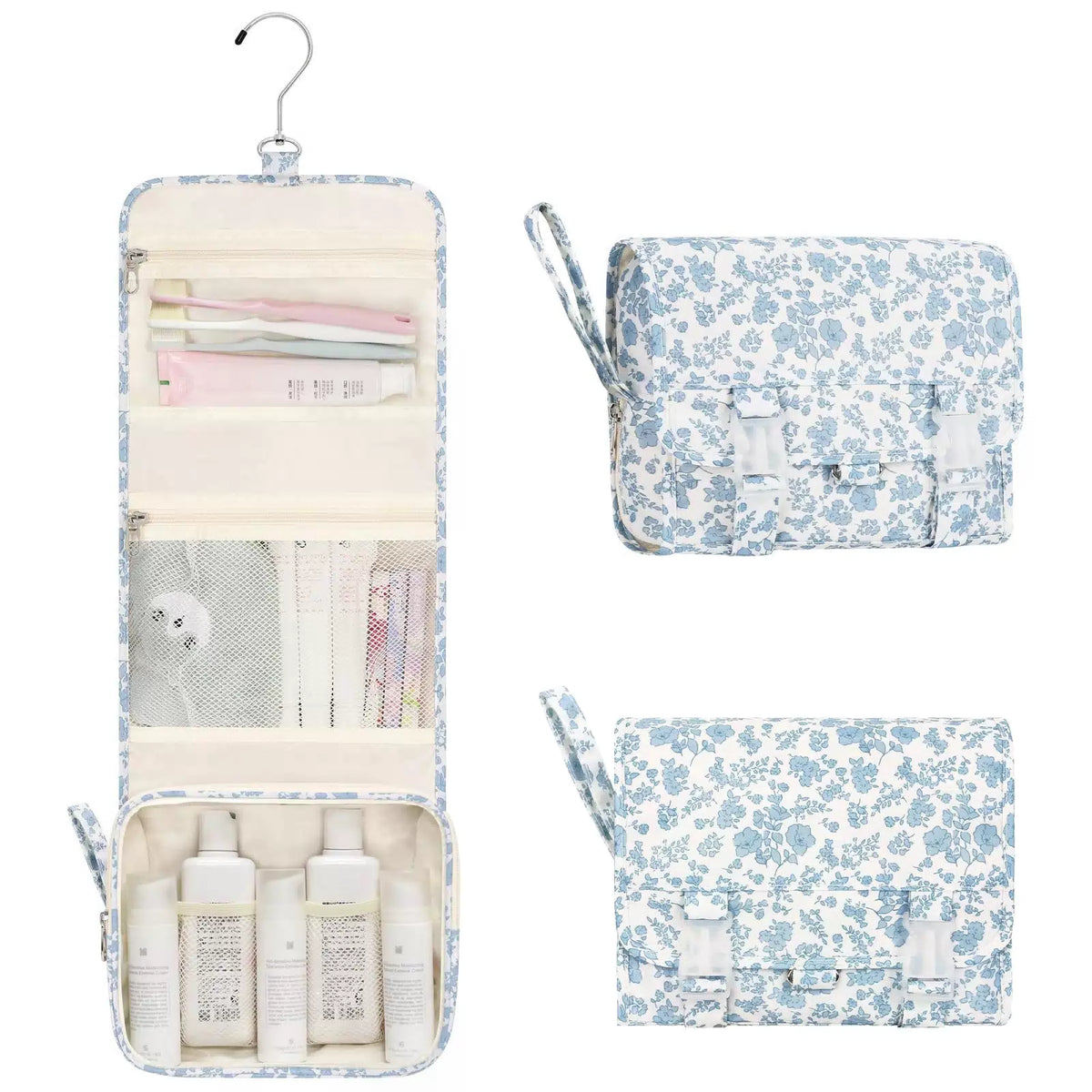 Relavel Small Hanging Toiletry Bag for Women, Floral Small, 01 Blue Flower [1]