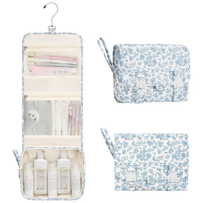 Relavel Small Hanging Toiletry Bag for Women, Floral Small, 01 Blue Flower [1]