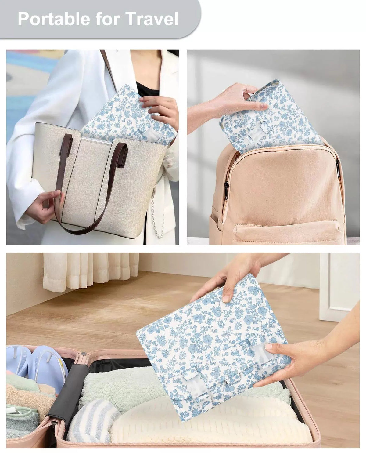 Relavel Small Hanging Toiletry Bag for Women, Floral Small, 01 Blue Flower [8]