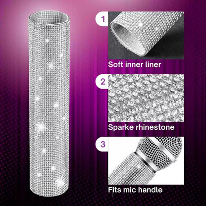 Rhinestone Microphone Sleeve – 18.3 cm (Length) x 3.8 (Diameter), Silver [3]