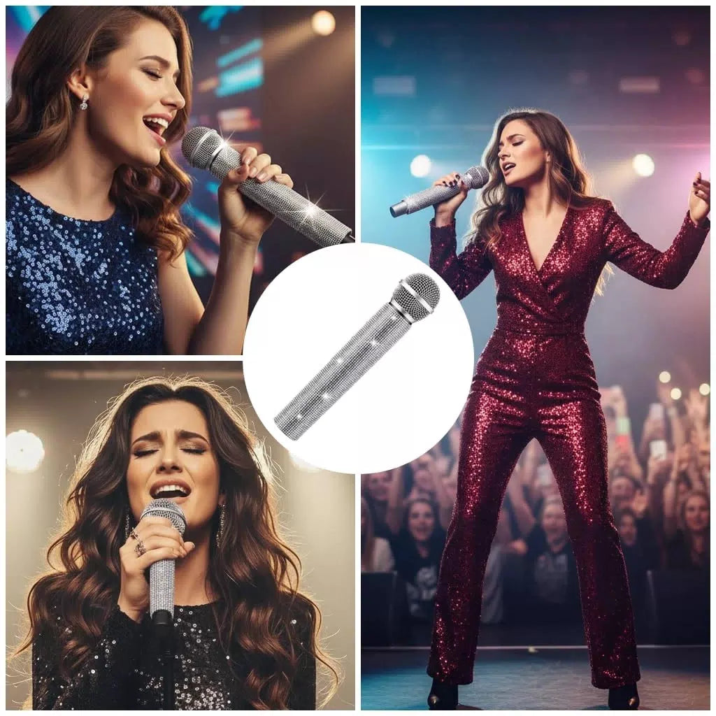Rhinestone Microphone Sleeve – 18.3 cm (Length) x 3.8 (Diameter), Silver [4]