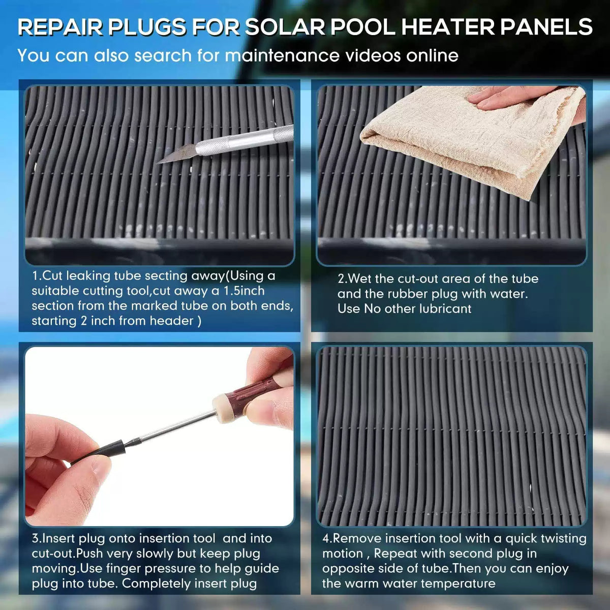 Riakrum 60 Pcs Pool Solar Panels,Repair Plugs Mixed Sizes, black [4]
