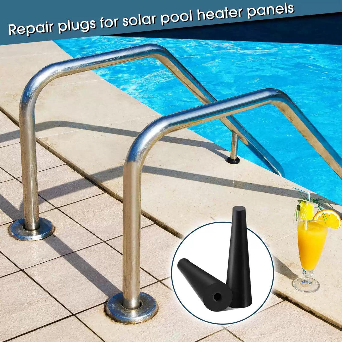 Riakrum 60 Pcs Pool Solar Panels,Repair Plugs Mixed Sizes, black [5]
