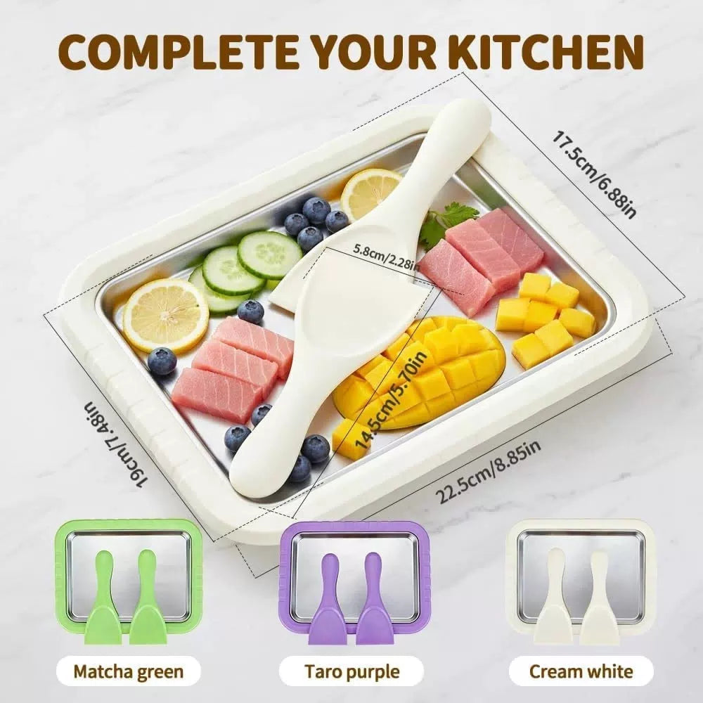Rolled Ice Cream Maker Tray with Lid and 2 Scrapers, 304 Stainless L, Green [2]