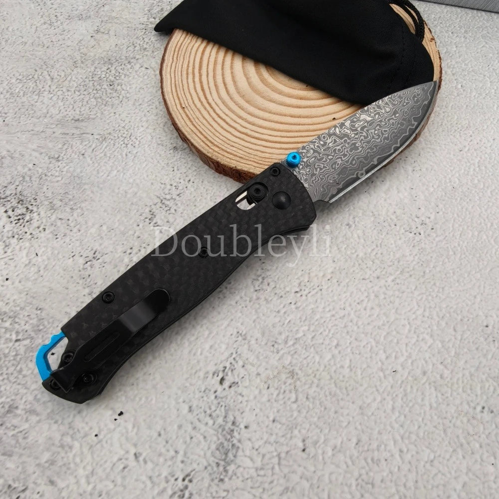 Lightweight BM 535 Damascus Steel Folding Knife Carbon Fiber Handle with Clip EDC Knives Outdoor Camping Fruit Knife Men's Gifts