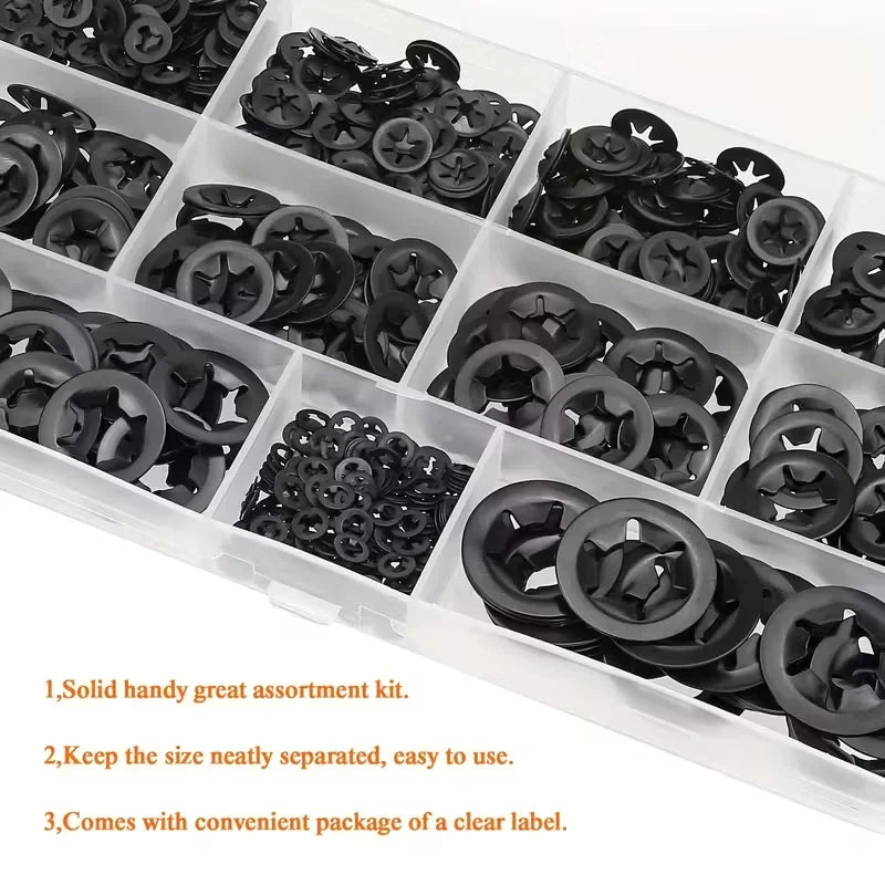 460pcs Internal Tooth Star Lock Washers in 9 Sizes Quick Lock Washers Push Nuts Speed Clamps Fastening Hardware Combination Kit